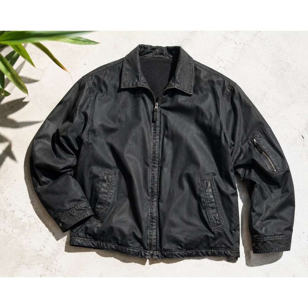 Vintage Y2K GAP Fleece Lined‎ Utility Jacket Black Zip Front Oversized XL